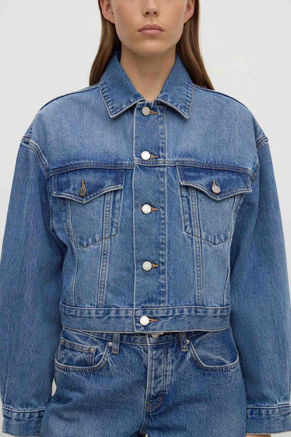 Womens Cropped Denim Jacket - Classic Blue