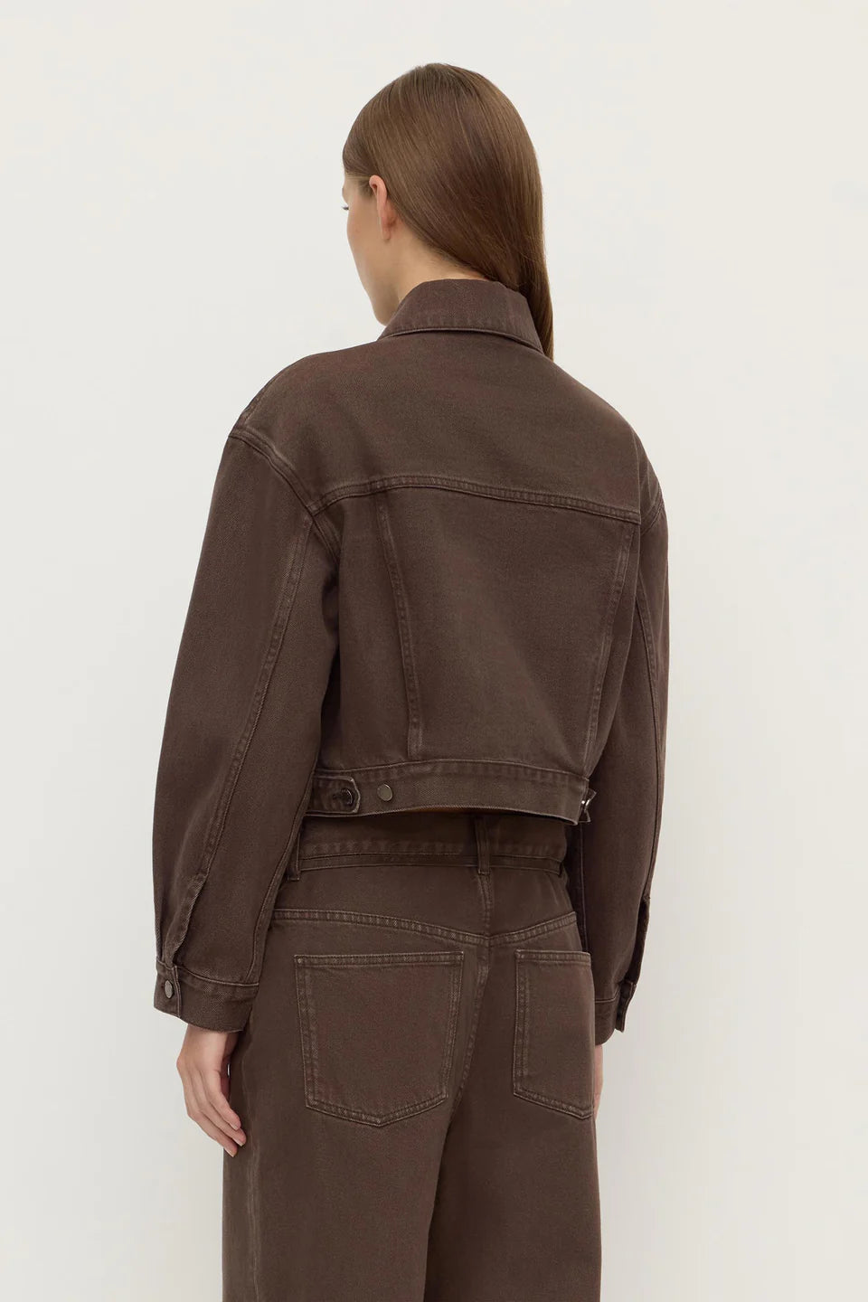 Womens Cropped Denim Jacket - Dark Ganache