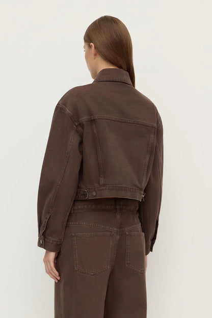 Womens Cropped Denim Jacket - Dark Ganache