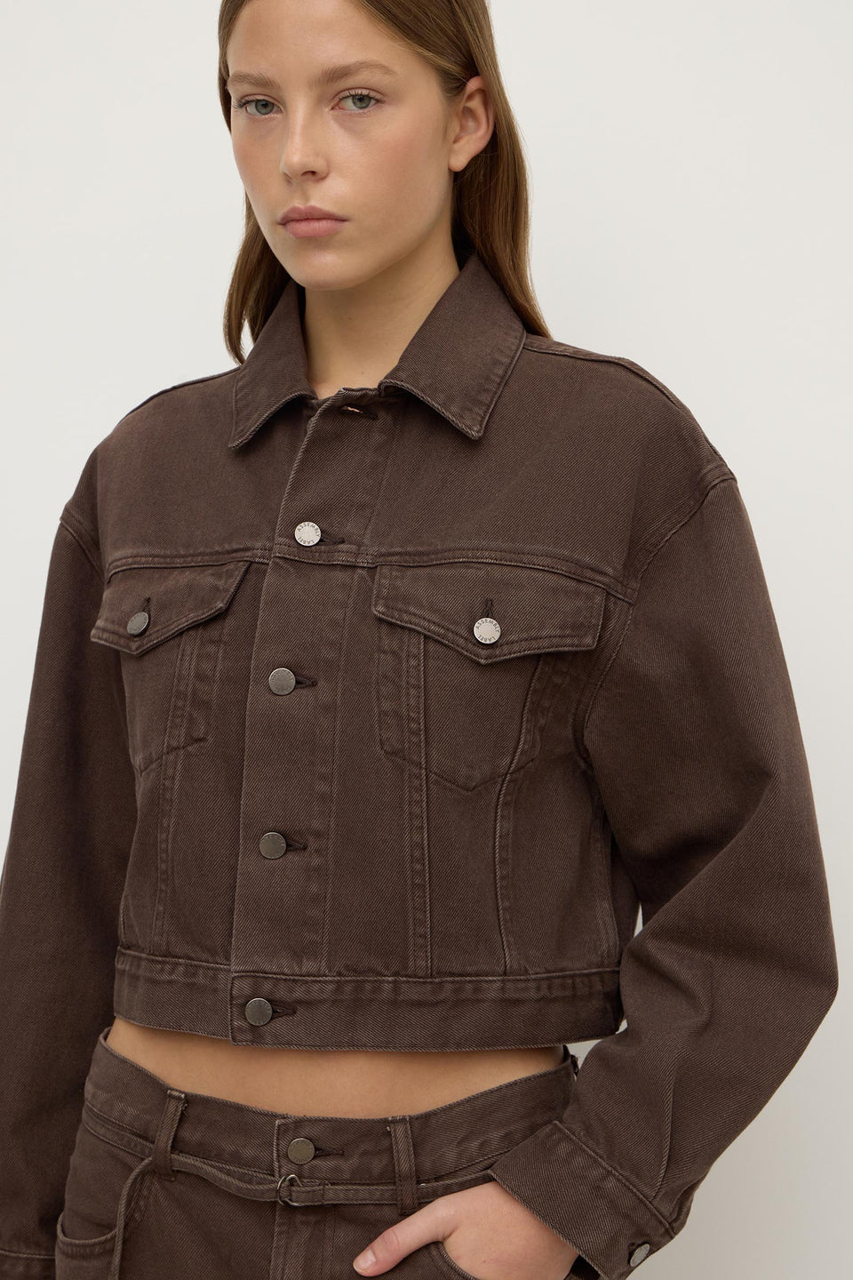 Womens Cropped Denim Jacket - Dark Ganache