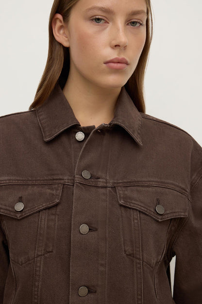 Womens Cropped Denim Jacket - Dark Ganache