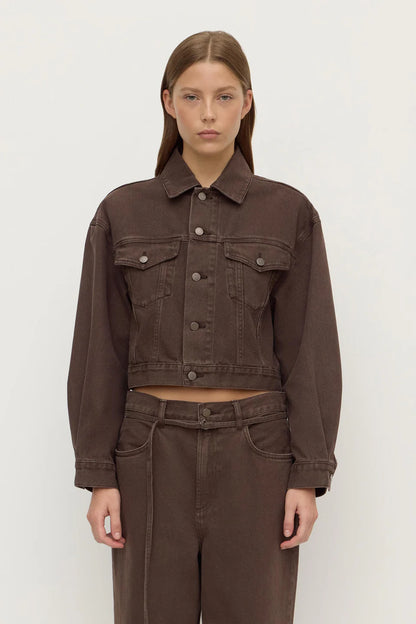 Womens Cropped Denim Jacket - Dark Ganache