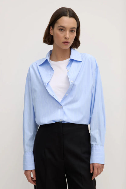 Womens Otis Poplin Stripe LS Shirt - Bahama/White