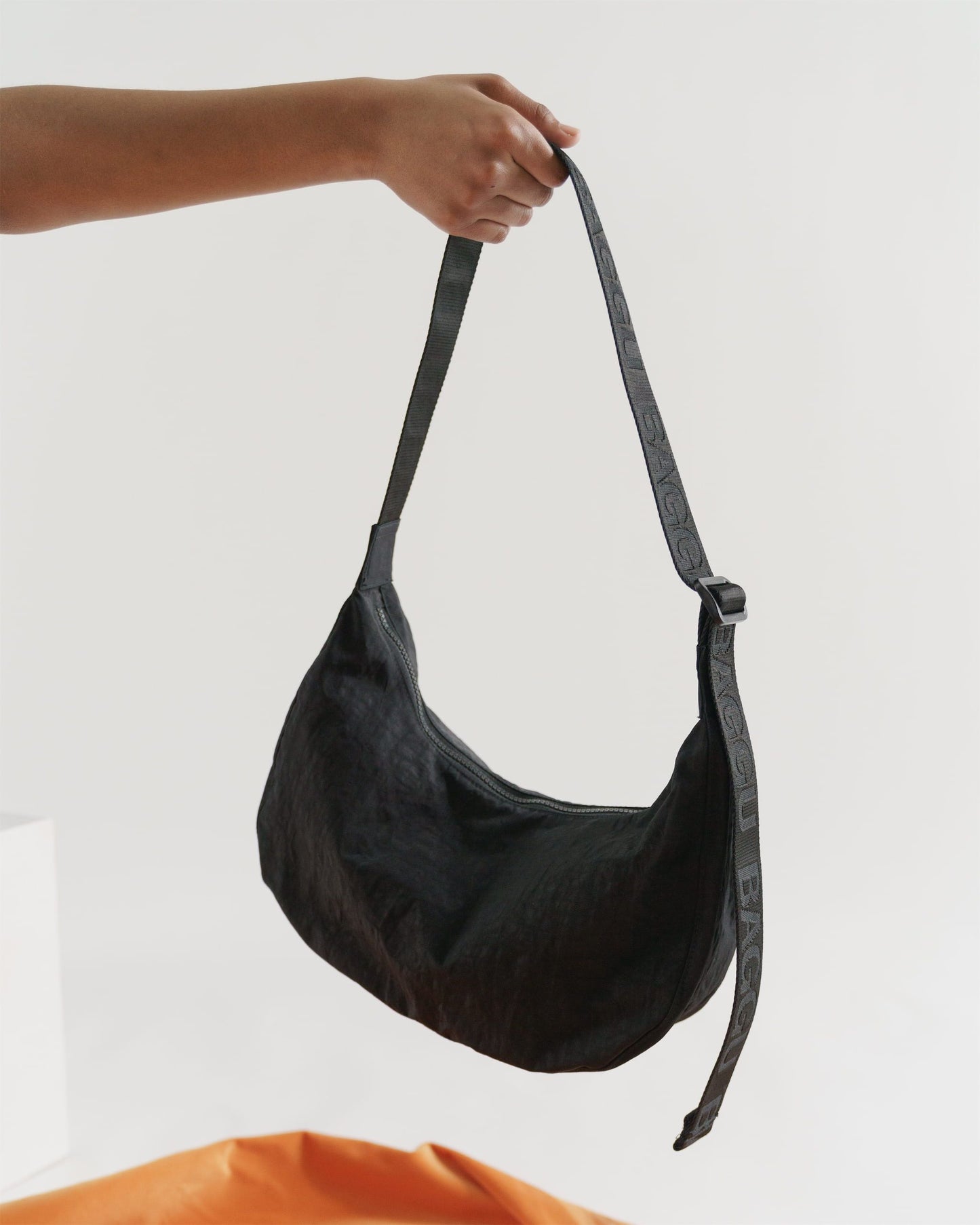 Medium Nylon Crescent Bag - Black