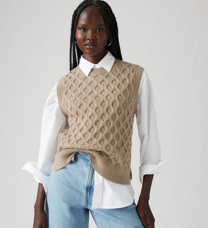 Blue Bell Cabel Vest - Mid Oatmeal Heather