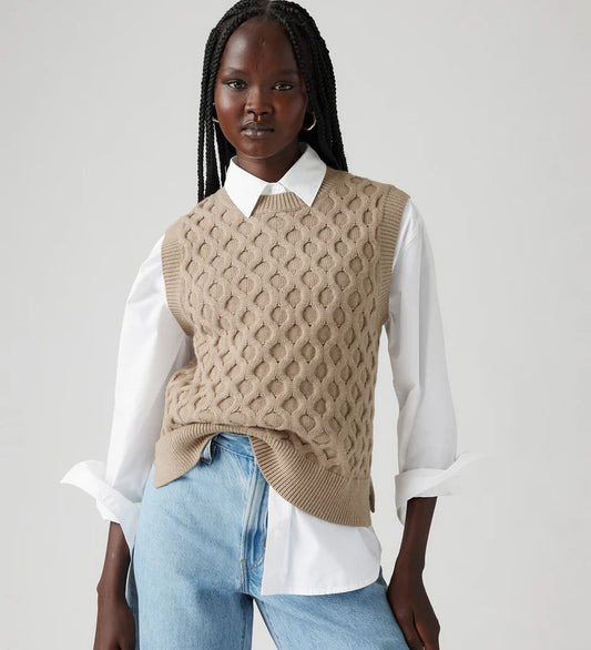 Blue Bell Cabel Vest - Mid Oatmeal Heather