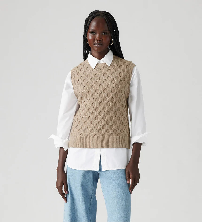 Blue Bell Cabel Vest - Mid Oatmeal Heather