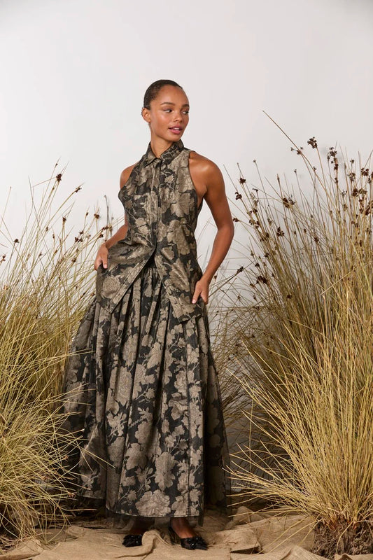 Donny Top - Black/Bronze Floral
