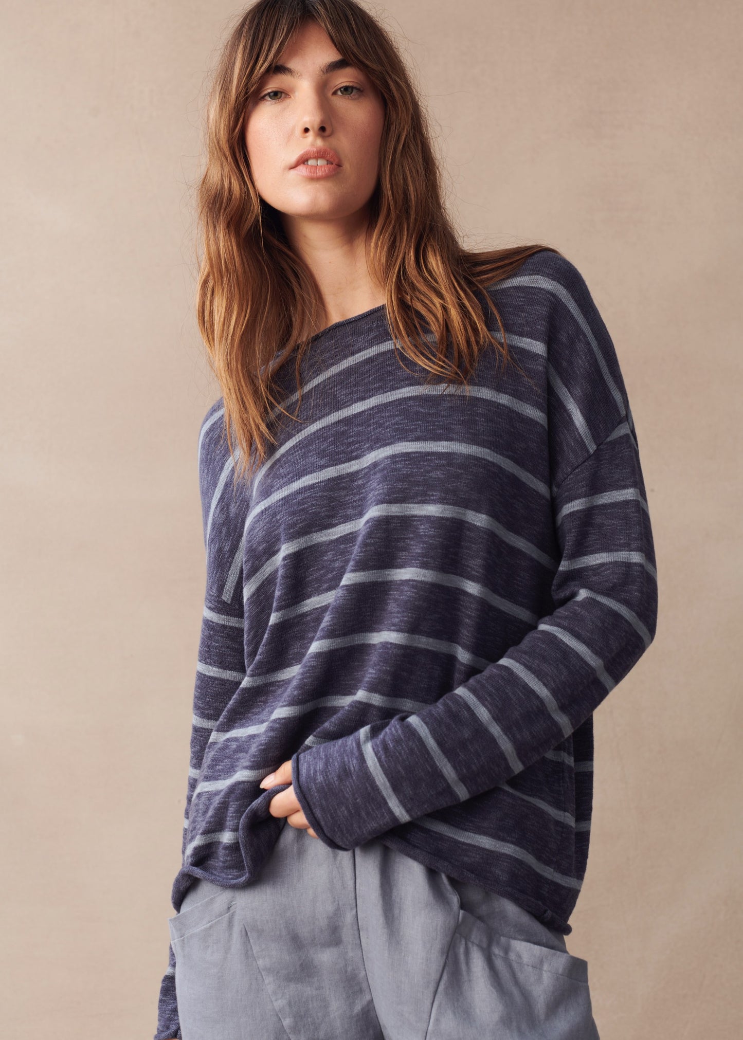 Minnie Top - Ink Grey Stripe