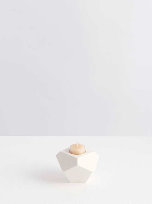 Faceted Marble Candle Holder - White